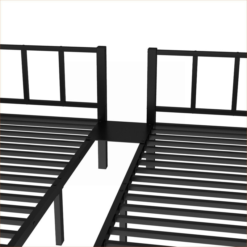 Lit plateforme superposé triple, chambre à coucher avec lit d'enfant à partager, métal noir mat, cadre de lit simple superposé sur lit simple amovible