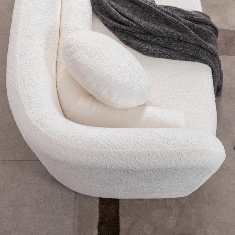69.2" Modern Curved Upholstered Boucle Sofa, 2-seater With 6 Pillows, White Fabric