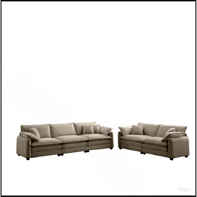 Family sofa set Deep Seat Sofa, Warm Sofa for Home Cinema and Living Room, One 2-Seater Sofa and One 3-Seater Sofa,Beige Corduroy