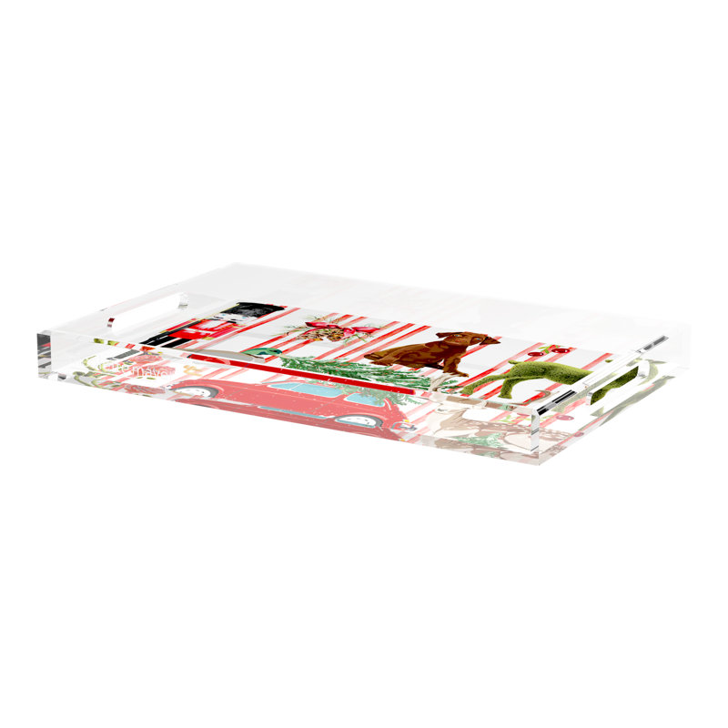 Ultimate Christmas Plaid Acrylic Rectangle Decorative Tray, 12.5"W x 7.75"D x 2"H, Black/Green Plaid