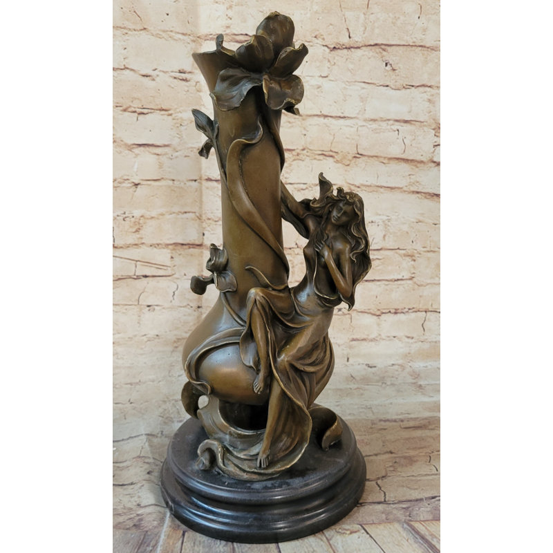 Signé ~ J.Cheret ~ Vase de sculpture en bronze chaud déesse art déco