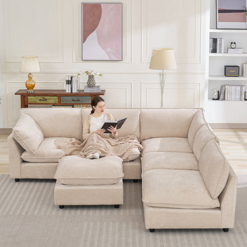 Canapé modulaire 6 places Heffernan, Chenille beige