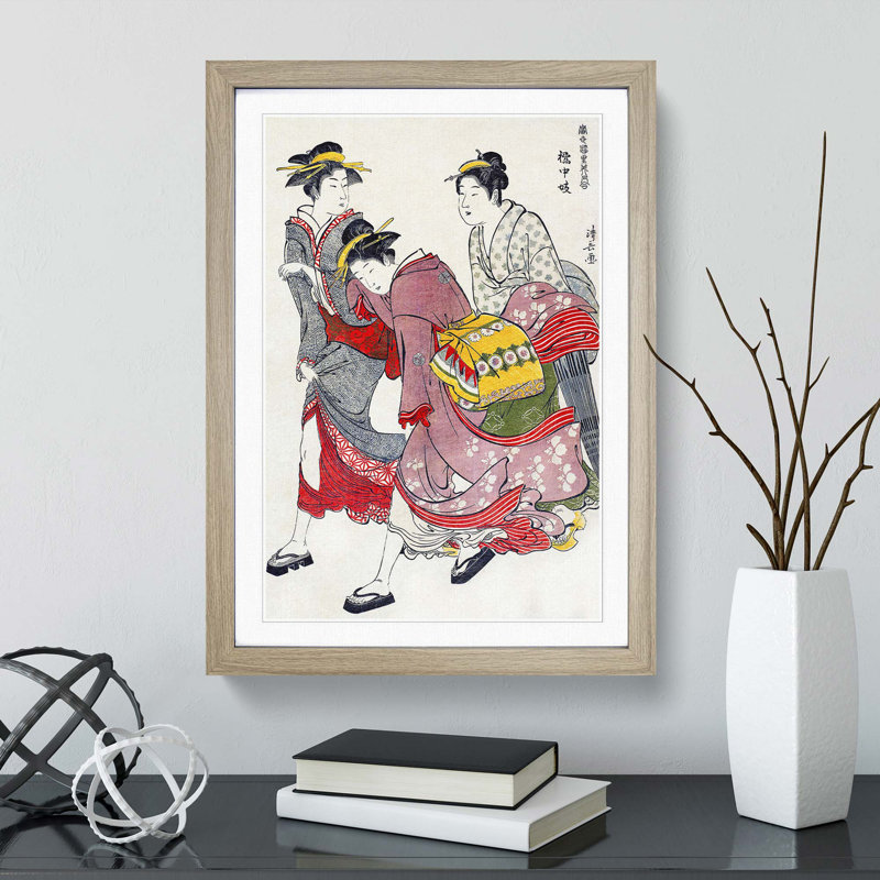 Entertainers of Tachibana-cho by Torii Kiyonaga - Picture Frame Painting Print, Oak Framed, 48cm H x 36cm W x 2cm D