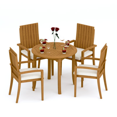  Ensemble de salle à manger 3 pièces en bois de teck de qualité A: table ronde de 36 po et fauteuils empilables Ansari # 11GO0702