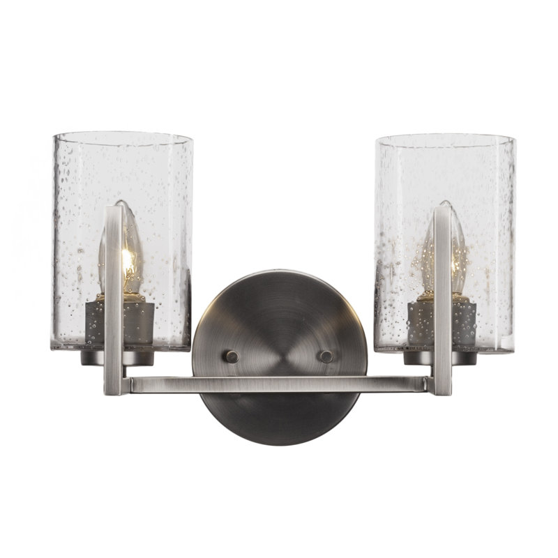 Atlas 2 Light Bath Bar Shown In Graphite Finish With 4” Clear Bubble Glass, Graphite, Clear Bubble