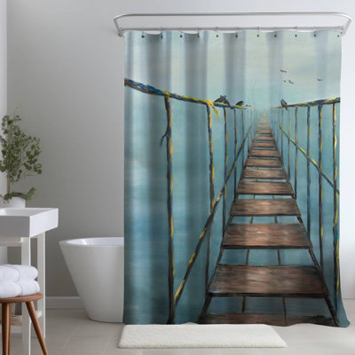 In the Jungle Exotic Bridge – Polyester Shower Curtain, Dye Sublimation Print, 71" W × 74" L