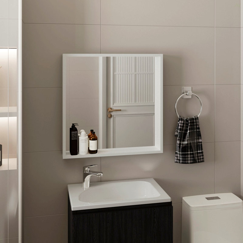 Pharmacie avec miroir et rangement, organisateur de salle de bain mural Mordern, blanc, Blanc