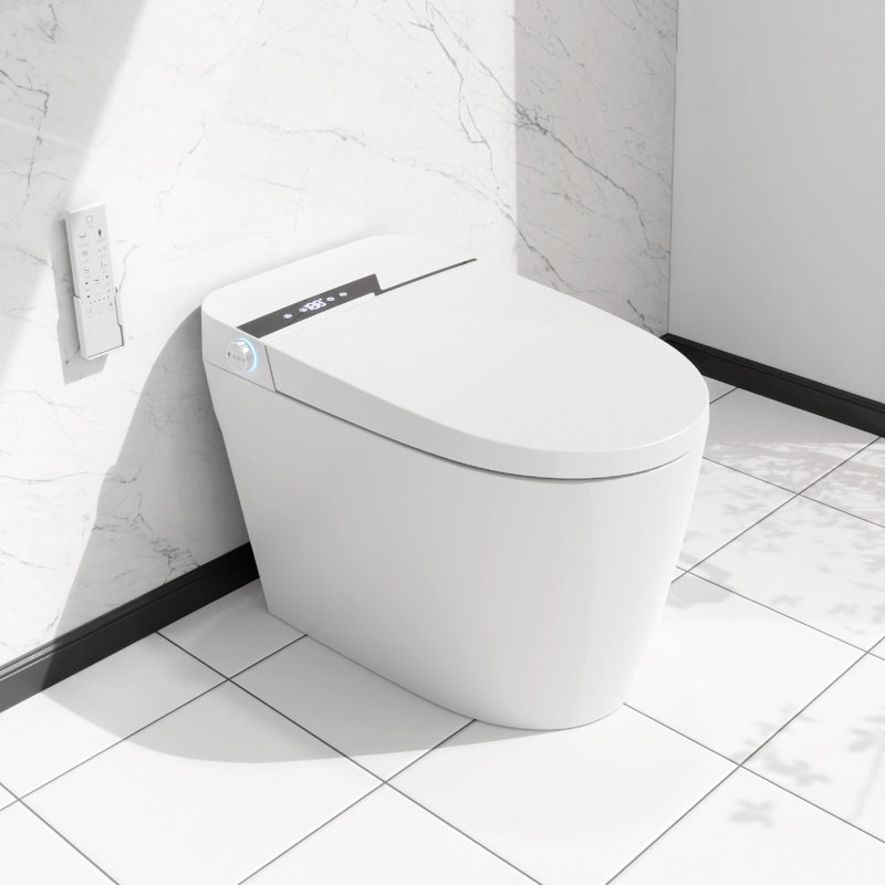Elongated One Piece Smart Toilet with LED Display, Warm Wash/Dryer, Remote Control, Soft-closing, Heat Seat, Auto Flush, Night Light