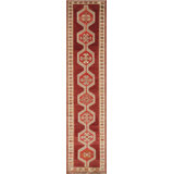 One-of-a-Kind Hand-Knotted 1960s 2'9" x 11'11" Runner Wool Area Rug in Red/Beige/Gray