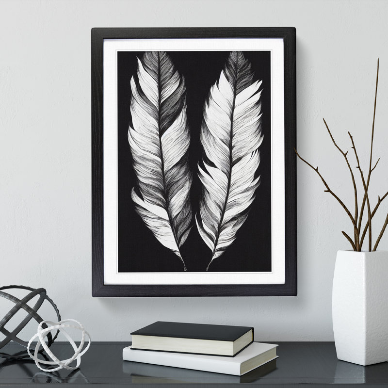 Monochrome Feathers No.1 - Framed Print, Black Framed, 64cm H x 46cm W x 2cm D