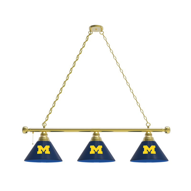 3 - Light Pool Table Lights Pendant, Brass, Michigan Wolverines