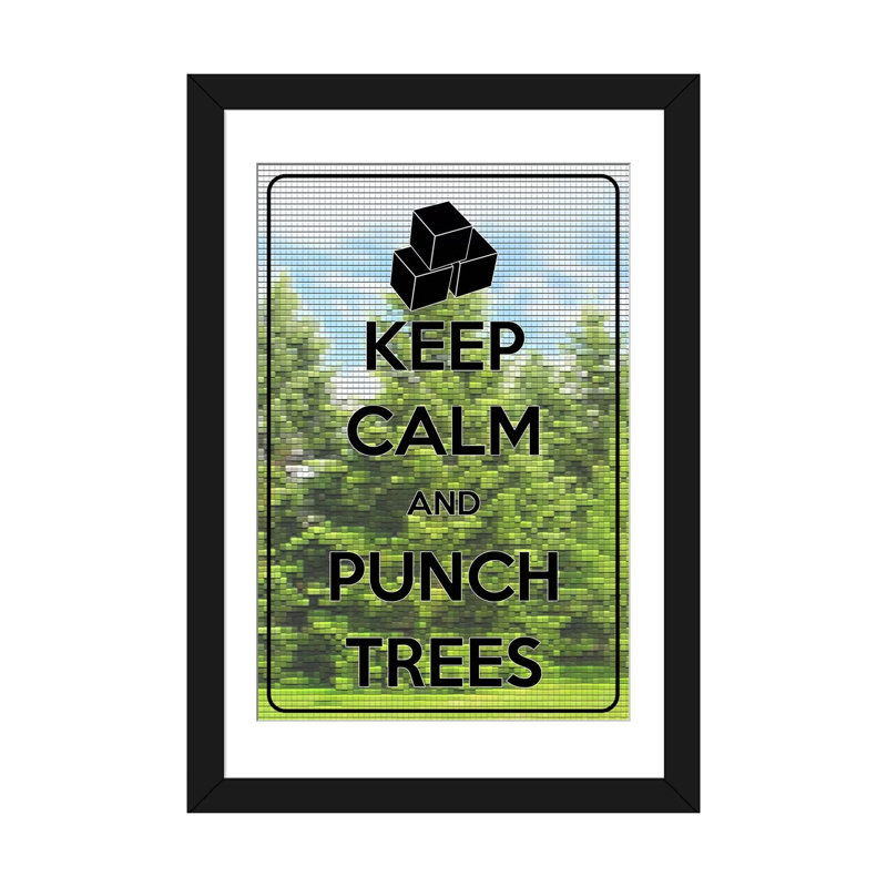 Keep Calm and Punch Trees - Impression sur toile tendue avec châssis, Papier d'art encadré noir, Blanc