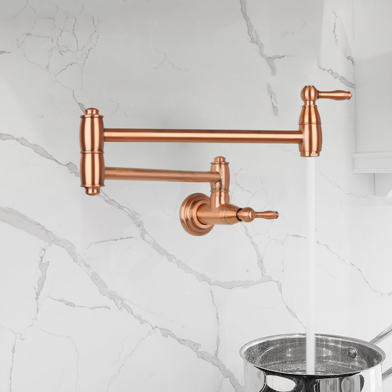 Wall Mount Brass Pot Filler with 2 Handles, Copper