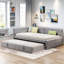 Lit de jour rembourré en forme de L avec couchette escamotable, ports USB et motif carré-59897373