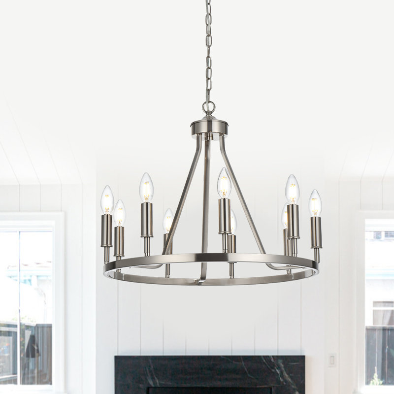 9 - Light Chandelier Pendant, Brushed Nickel