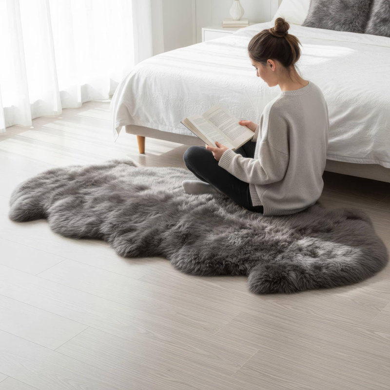Tapis gris en peau de mouton Bershire, Nouveauté 2 pi x 6 pi