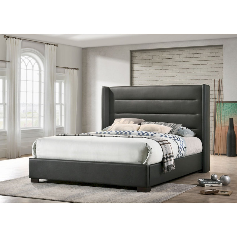 Upholstered Wingback Bed, King, Gray