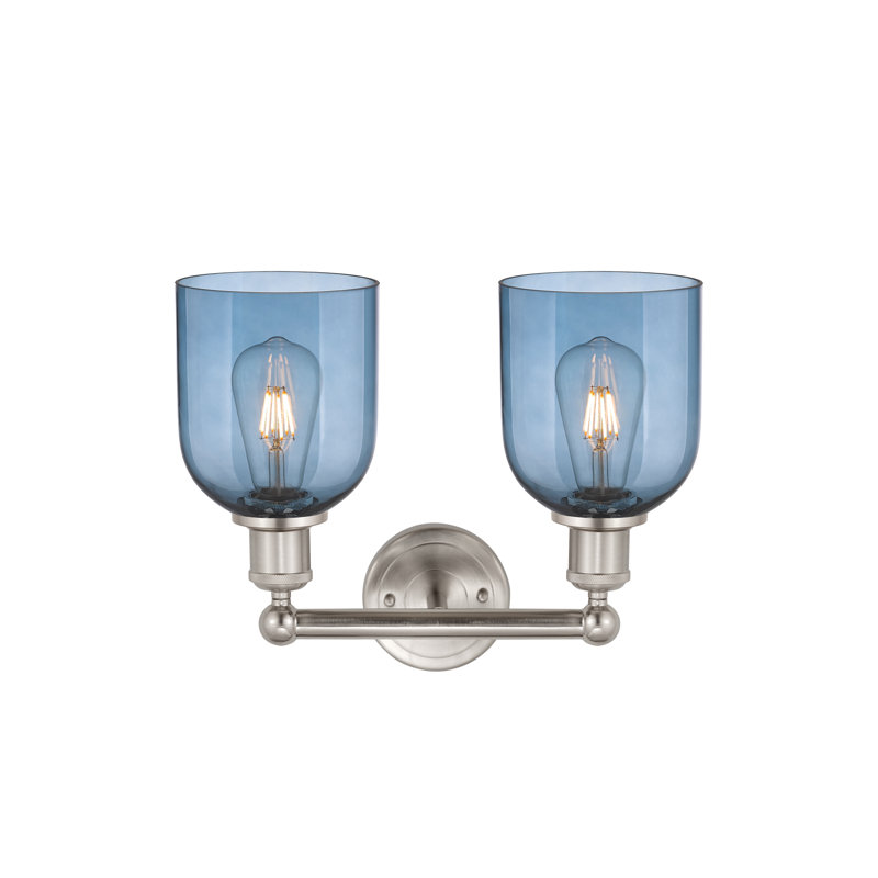 Éclairage pour meuble-lavabo à 2 lumières 15 po Edison Allysson, Bleu princesse, Nickel satiné brossé