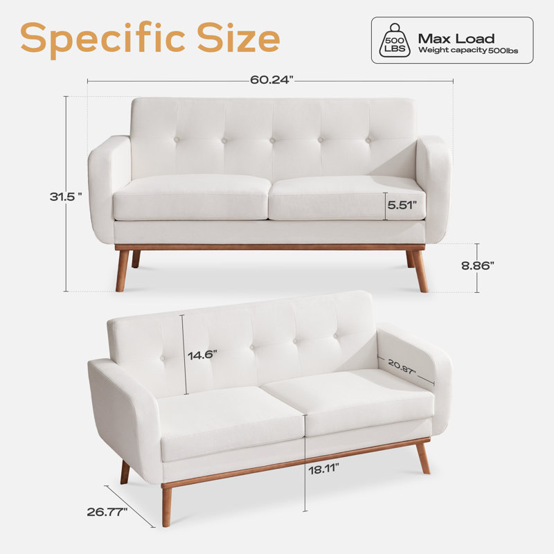 Analeah 3-Piece Tufted Polyester Loveseat and Armchair Set, Beige