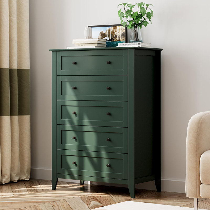 Green 5 Drawer Dresser for Bedroom, Tall Dresser with Deep Drawers & Metal Knobs, Green