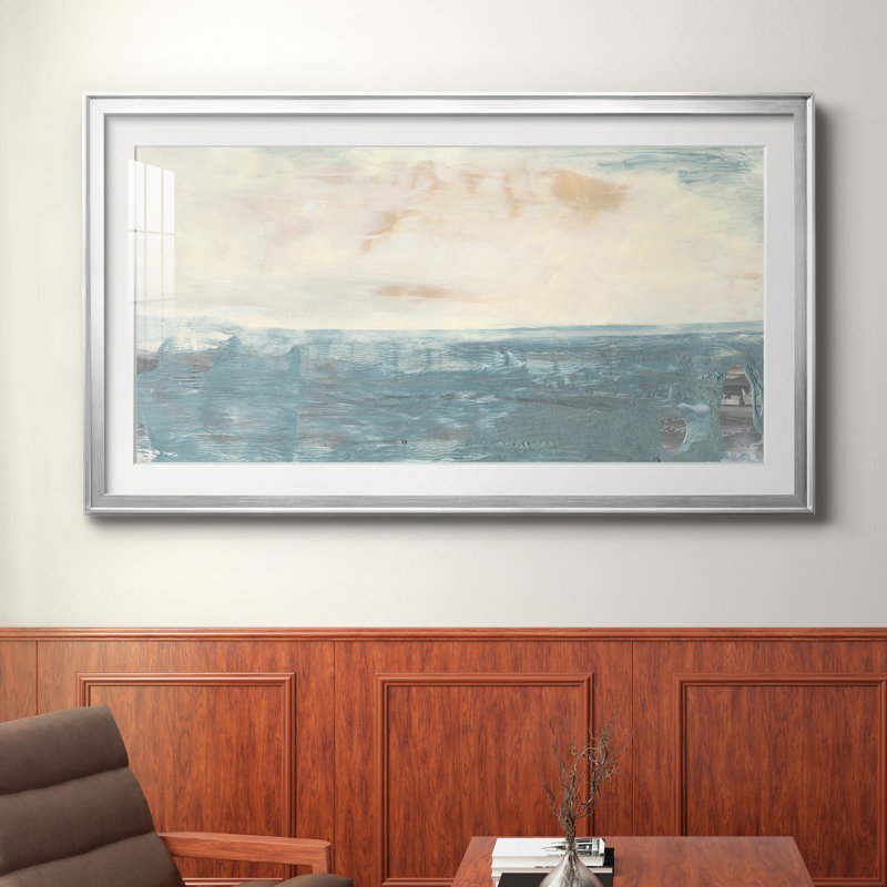 Peace and Calm III - Peinture encadrée, Impression encadrée avec passe-partout, H 14,5 po x l 26,5 po, Argent argent