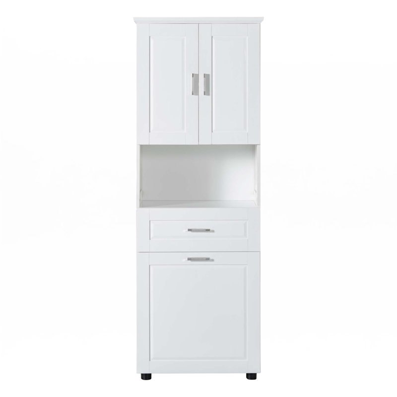 Tall Bathroom Cabinet With Laundry Basket, White