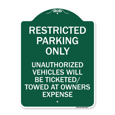 Signmission Designer Series Sign - Restricted Parking Only, Unauthorized Vehicles Will Be Ticketed Towed At Owners Expense | Black & Gold 18" X 18" Heavy-Gauge Aluminum Architectural Sign