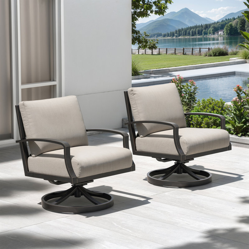 Patio Swivel Armchairs Set of 2, Never-Rust Aluminum Swivel Sofa Chairs with Thick Cushion, Wide Seating Outdoor Sofa Chairs Backyard Club Chairs for Poolside, Porch, Indoor, Dark Bronze