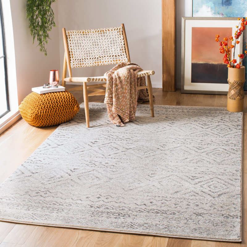 Tapis ivoire / gris Rentschler Southwestern, Rectangle 12 pi x 18 pi