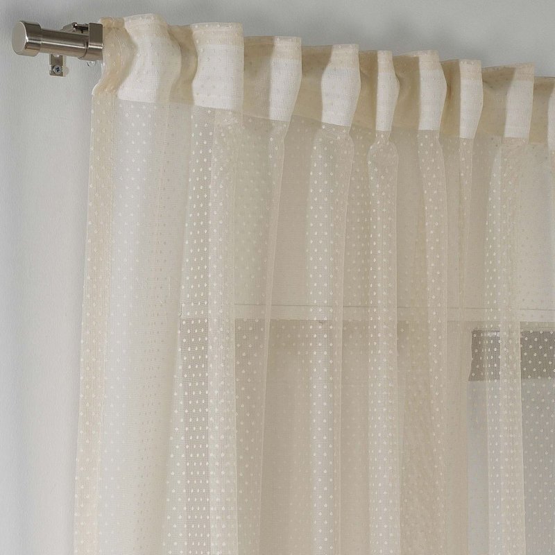 Extra Long Beige Lace Sheer Curtain Panels with Rod Pocket