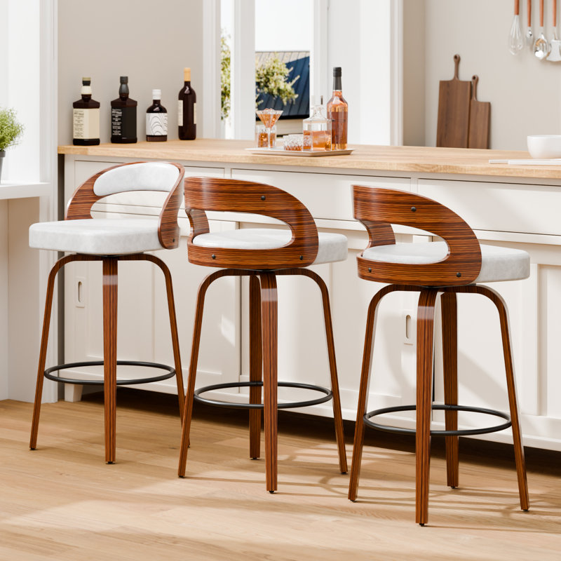 Ensemble de 3 tabourets de bar pivotants 29,2 po, Blanc, 3