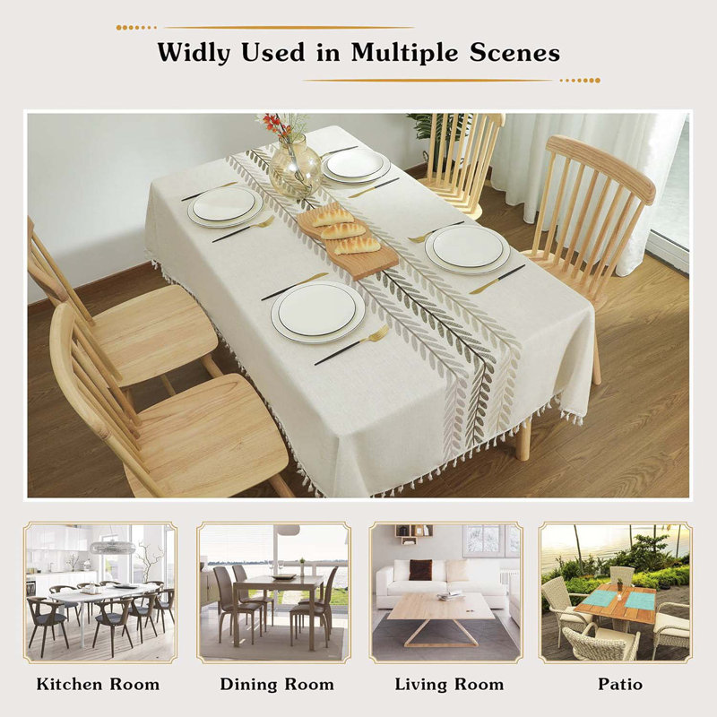 Rustic Cotton Linen Table Cloth,Tablecloths For 6 Foot Rectangle Tables,Waterproof Washable Tablecloth With Tassel Rectangle/Oblong, 55''X 86'', 6-8 Seats