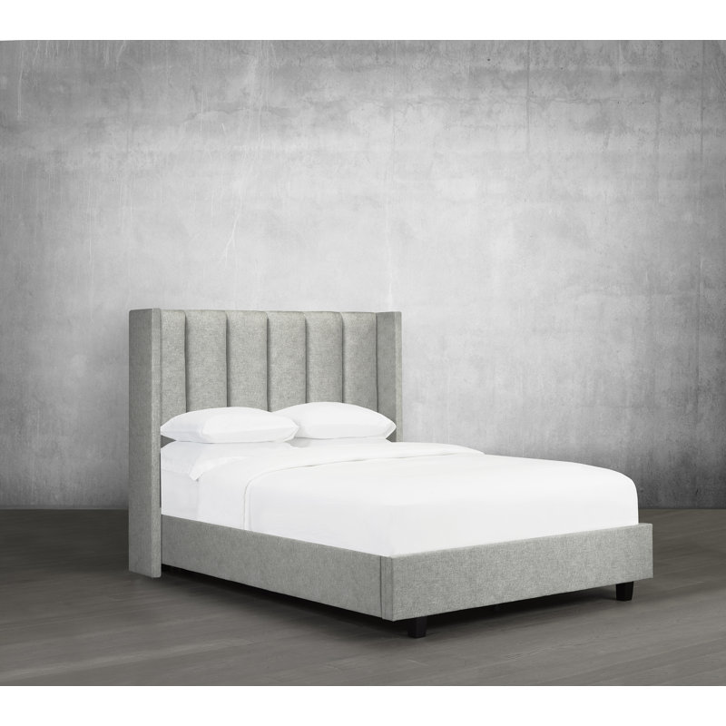 Lit plateforme tapissier capitonné avec rangement à profil bas, Argent, Grand