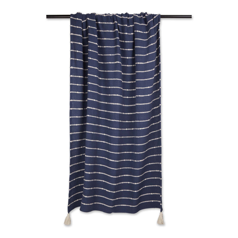 French Blue and Off-White Striped Cotton Throw with Tassels
