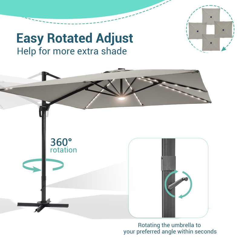 Parasol lumineux en porte-à-faux 10 pi x 10 pi Glynn, gris