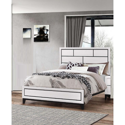 Contemporary Low-Profile Queen Bed with Geometric Wooden Headboard