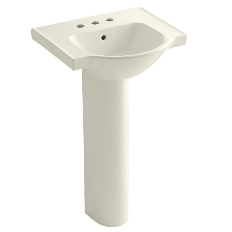 Veer™ Ceramic Pedestal Bathroom Sink with Overflow, Biscuit, 35.5" H x 21" L x 18.25" W, 4" Centers