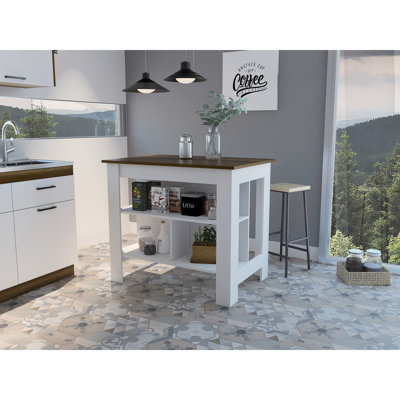 Îlot de cuisine à 3 tablettes Rockaway blanc et noyer