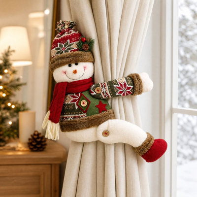 Décorations de Noël, boucles de rideaux de Noël, agrafes de rideaux de Noël, agrafes en forme de vieil homme et de bonhomme de neige en trois dimensions