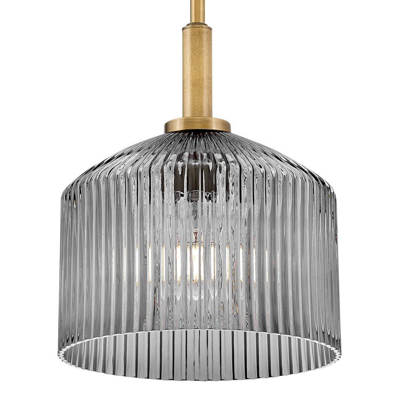 Lisette Small Pendant Light with Ribbed Glass, Gray