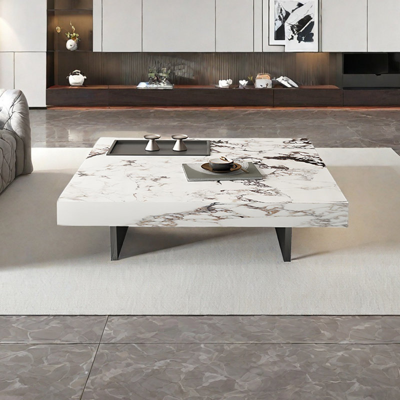 Modern simple square rock plate coffee table, 11.8" H x 39.4" L x 39.4" W