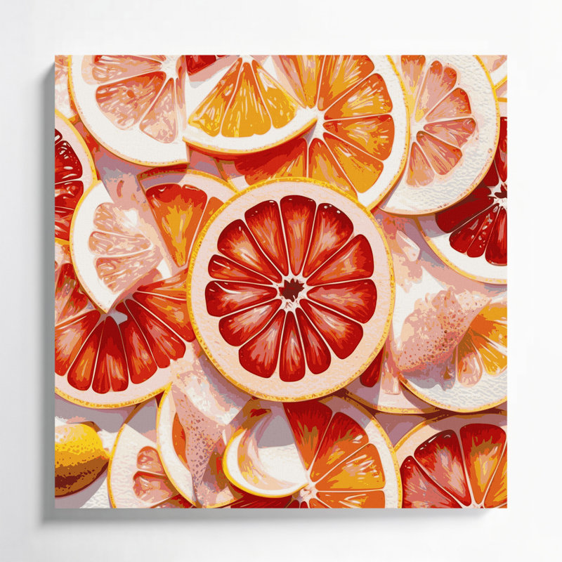 Fruit Grapefruit White Red Canvas Wall Art, 16" H x 16" W