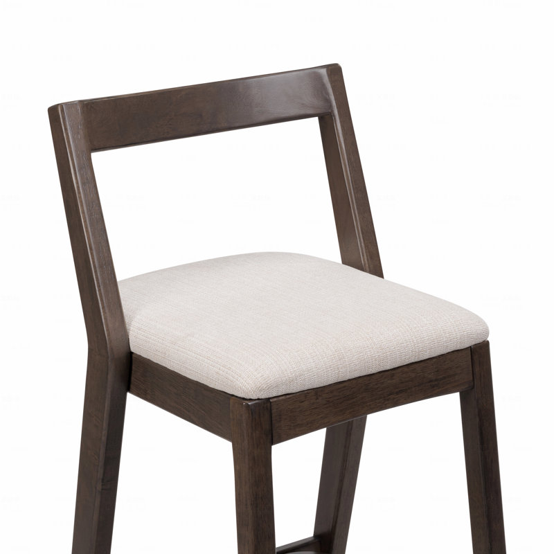 Ensemble de 2 chaises de salle à manger, tabouret de bar en bois d'hévéa, revêtement brun foncé et revêtement beige