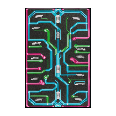 Machine Washable Transportation Gray Area Rug