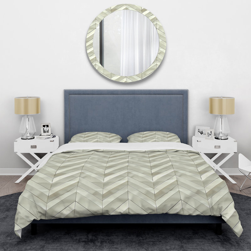 Ensemble de housse de couette moderne à chevrons beige contemporain, Housse de couette simple et deux taies décorative