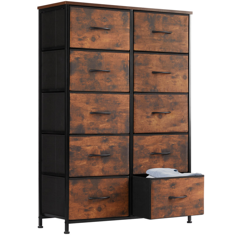  Tall Dresser for Bedroom Tall Fabric Dresser with Wooden Top - Tall Drawers, Sturdy Storage Tower for Bedroom, Closet, Nursery, Entryway, Kids Room