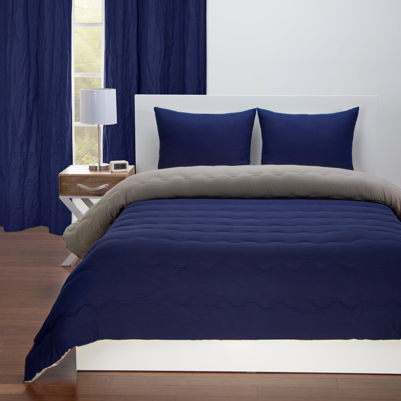 Lil Sis Reversible Comforters Modern & Contemporary No Comforter, Full/Double Comforter + 2 Standard Shams, Deep Blue