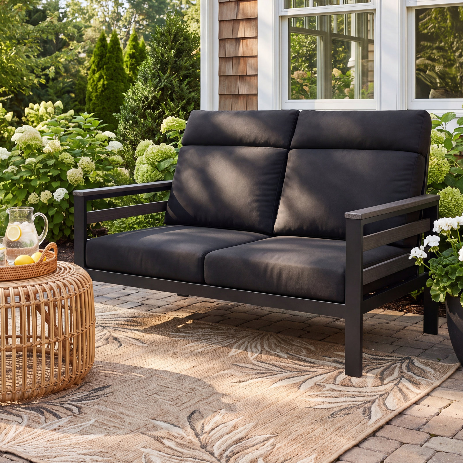 Townsend 55" Sunbrella® Patio Loveseat, Canvas Black, Gray