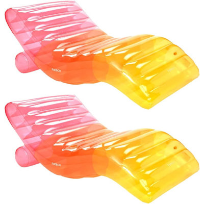 Giant Inflatable Luxury Clear Rainbow Chaise , Chair Pool Float, Transparent Tri-Color Material, Cool Adult Float, Perfect For A Summer Pool Party - Bundle Pack Of 2