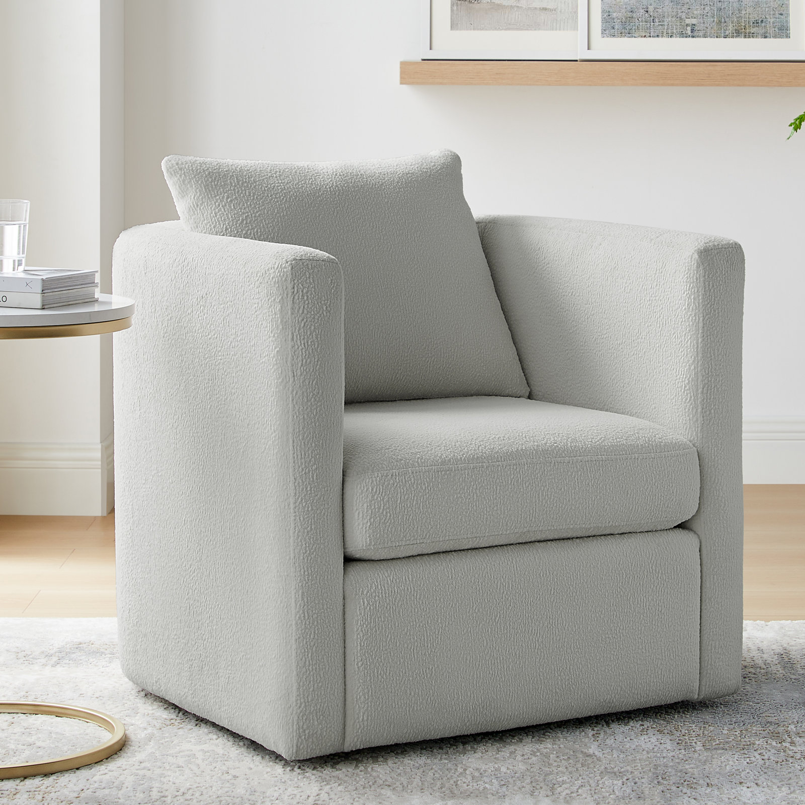 Fran Swivel Barrel Chair, Light Gray Polyester